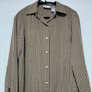 Liz Claiborne Tan and Black Houndstooth Blouse- Size 6